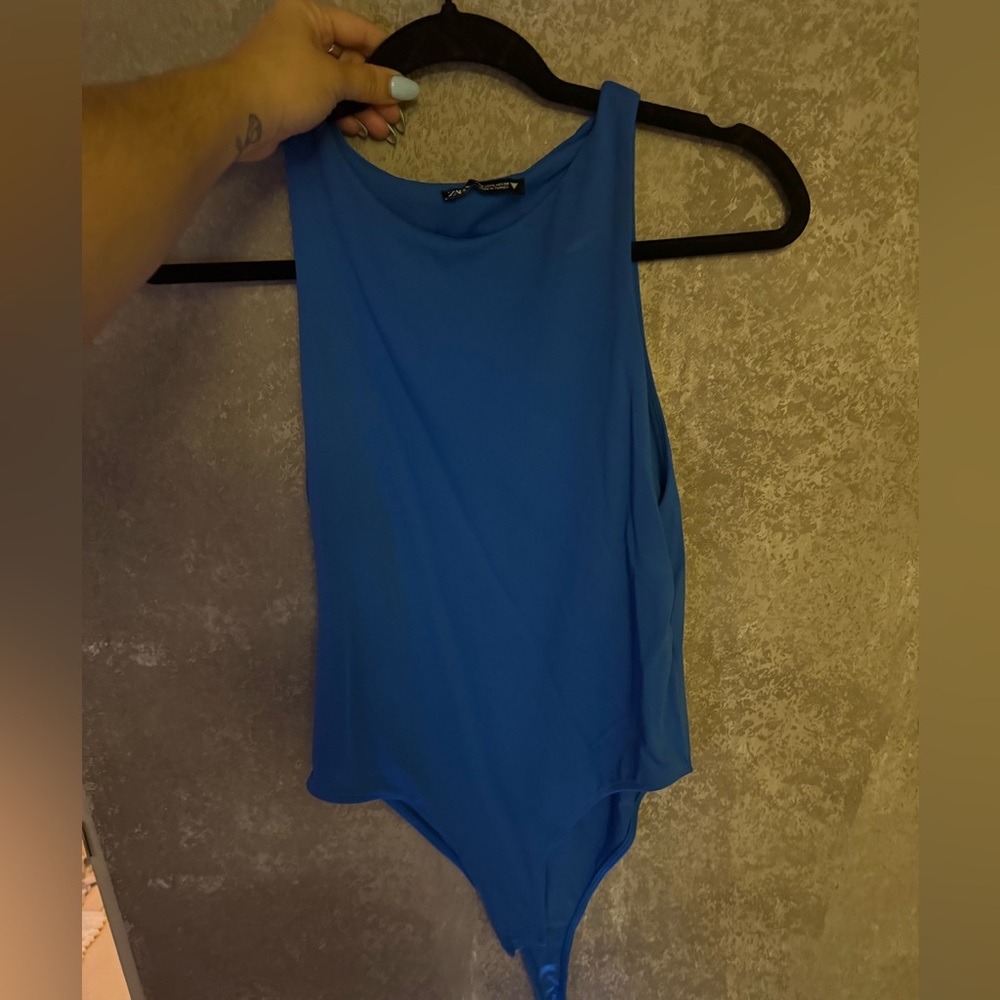 Zara Electric Blue Sleeveless Round-Neck Bodysuit